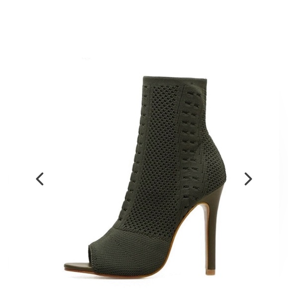 NWOB Aldo Olive Green Harper Peep Toe Sock Booties - Picture 8 of 10